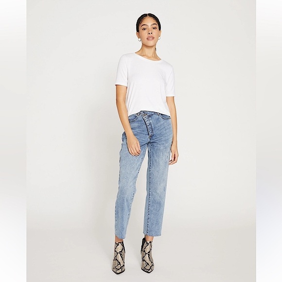 Elan High Rise Jeans Tapered S 24 25 Crossover Waist 90s Ankle Straight Leg Crop - Picture 1 of 11